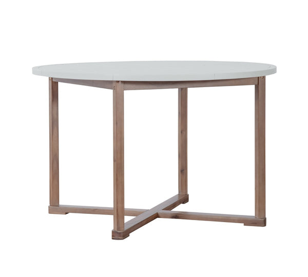 English Elm U_style Solid Acacia Wood Round Outdoor Dining Set Seats Four with Slatted Design Light Gray,Natural & Light Brown WY000475AAD