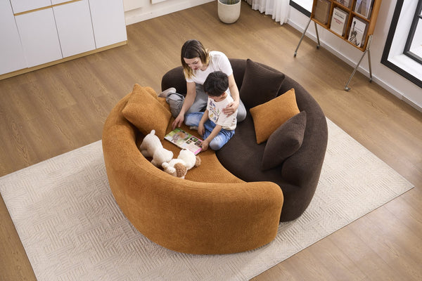 English Elm LY-042 Zen-Inspired S-Curved Dual-Depth Loveseat with Chenille Upholstery, Ready-to-Use Comfort Orange W2231P329720
