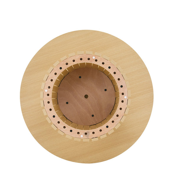 English Elm Layla Round Coffee Table with Slatted Conical Base, Wood Grain Finish, 35.4" Top for Stylish Living Room Decor Light Oak B365P398084