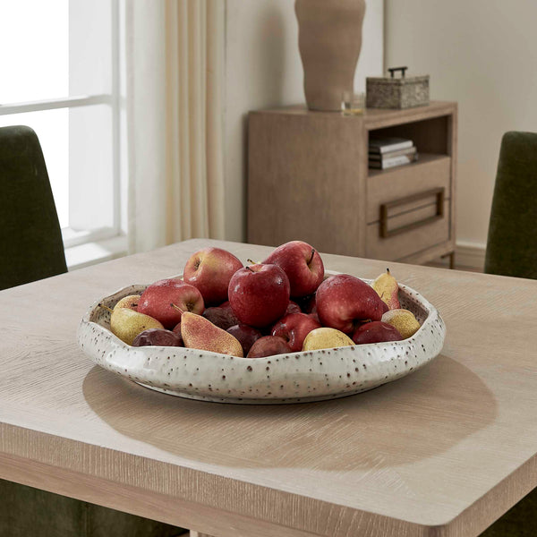Uttermost Speckled Earthenware Coastal Ripple Bowl with Waved Rim for Indoor Outdoor Decor