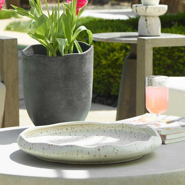 Uttermost Speckled Earthenware Coastal Ripple Bowl with Waved Rim for Indoor Outdoor Decor