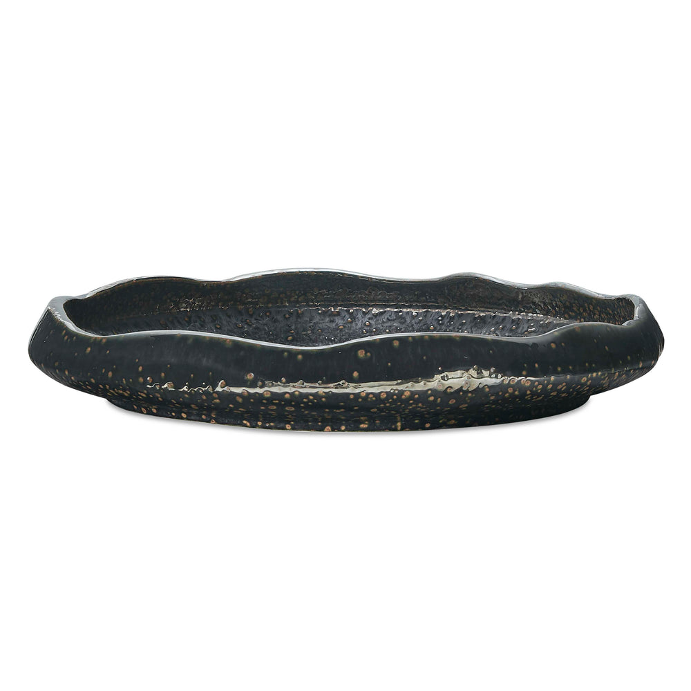 Uttermost Uttermost Speckled Earthenware Coastal Ripple Bowl with Waved Rim for Indoor Outdoor Decor Black 18332