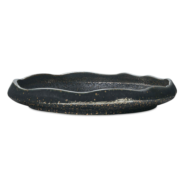 Uttermost Uttermost Speckled Earthenware Coastal Ripple Bowl with Waved Rim for Indoor Outdoor Decor Black 18332