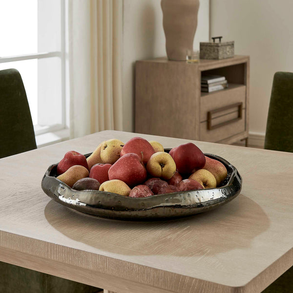 Uttermost Speckled Earthenware Coastal Ripple Bowl with Waved Rim for Indoor Outdoor Decor