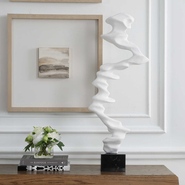Uttermost Flux Abstract Wave Resin Sculpture with Polished Black Marble Base
