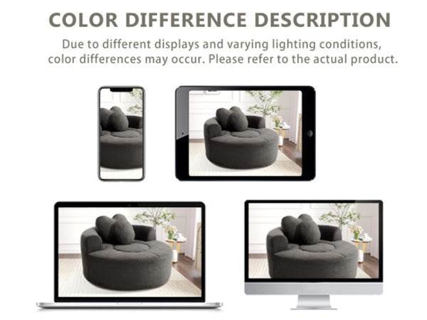 English Elm Round Cloud Sofa Bed Waffle Fabric Memory Foam Convertible Couch for Small Space Living Black+ Gray W3224P492085