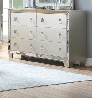 English Elm Traditional Elegant 6-Drawer Dresser with Antique Finish and Decorative Pulls for Spacious Bedroom Storage Silver 65 L x 21 W x 38 H B011P395082