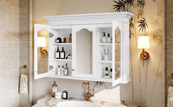 English Elm 40" Medicine Cabinet with Mirror, 6 Adjustable Shelves, Wall-Mounted Bathroom Organizer, White Modern Design N710P264317K
