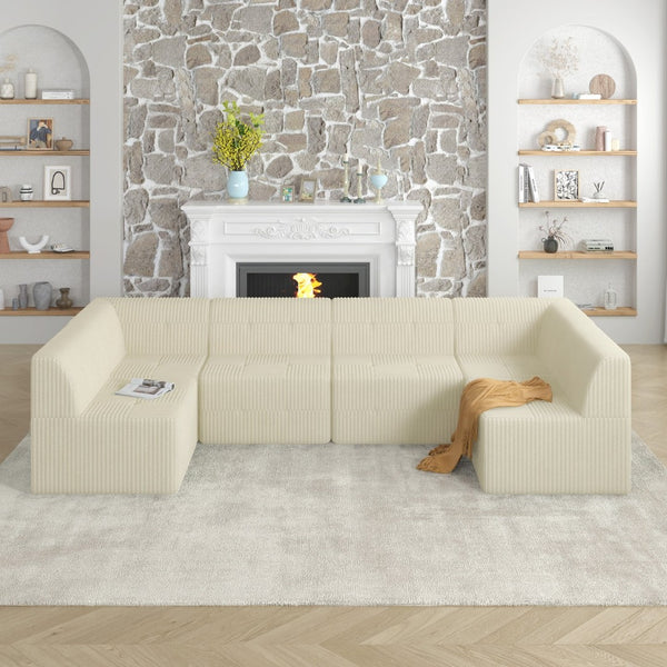 English Elm U Shape Modular Sectional Sofa - Stylish Corduroy Couch For Living Room, Bedroom, And Guests Comfort W487S00260-GIGA