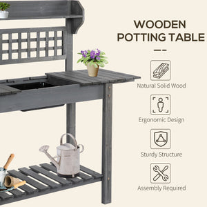 English Elm Outdoor Solid Fir Potting Bench with Dry Sink Sliding Top and Tiered Garden Storage T3971P387810