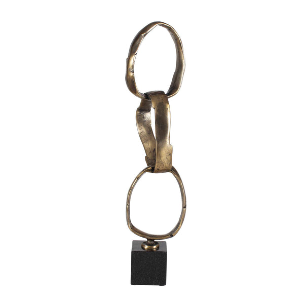 Uttermost Loopform Interlocking Ring Brass Patina Sculpture on Solid Marble Base