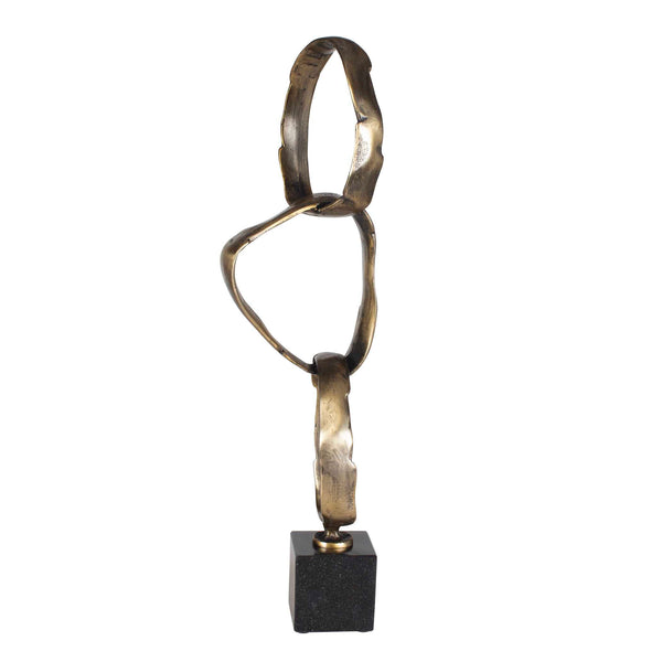 Uttermost Loopform Interlocking Ring Brass Patina Sculpture on Solid Marble Base