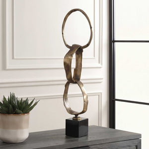 Uttermost Loopform Interlocking Ring Brass Patina Sculpture on Solid Marble Base