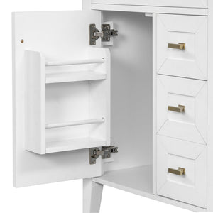 English Elm "24'' 24 Inch Glossy Freestanding Bathroom Vanity with Gold Hardware and Soft Close Storage White Rubberwood N725P448529K