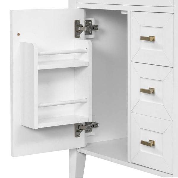 English Elm "24'' 24 Inch Glossy Freestanding Bathroom Vanity with Gold Hardware and Soft Close Storage White Rubberwood N725P448529K