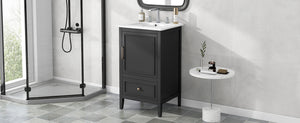 English Elm 20" Bathroom Vanity with Sink and Ceramic Top, Modern Freestanding Cabinet with Drawer & Shelf Storage, Adjustable Feet for Stability and 200lb Capacity Black N725P192821B