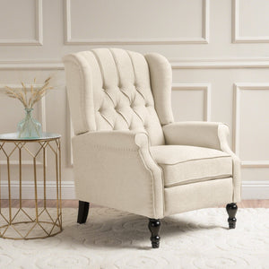 English Elm Charcoal Wingback Pushback Recliner with Button Tufted Diamond Fabric Upholstery Beige N763P410529A