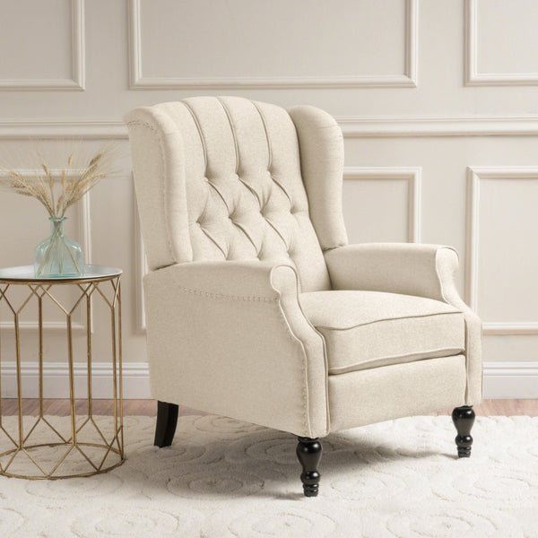 English Elm Charcoal Wingback Pushback Recliner with Button Tufted Diamond Fabric Upholstery Beige N763P410529A