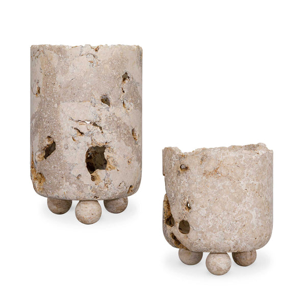 Uttermost Uttermost Hand-carved Natural Stone Candleholder Set for Indoor Outdoor Decor 18356