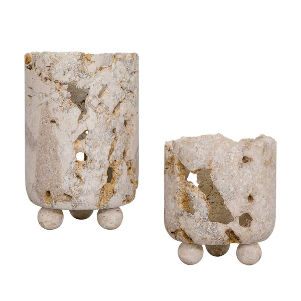 Uttermost Hand-carved Natural Stone Candleholder Set for Indoor Outdoor Decor