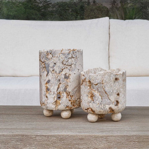 Uttermost Hand-carved Natural Stone Candleholder Set for Indoor Outdoor Decor