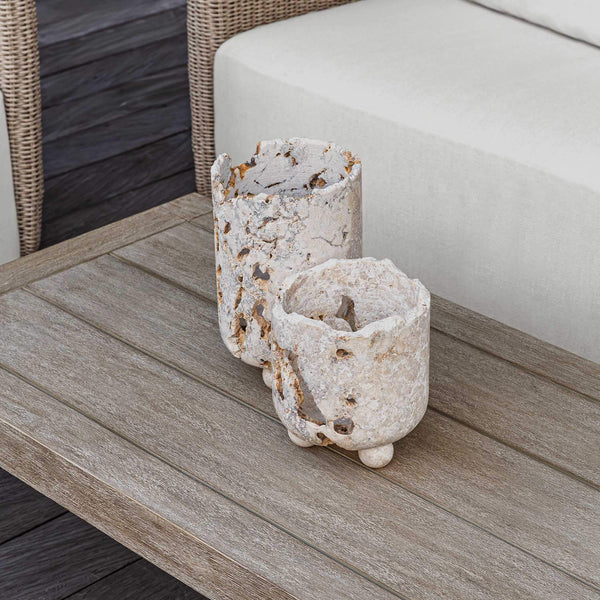 Uttermost Hand-carved Natural Stone Candleholder Set for Indoor Outdoor Decor