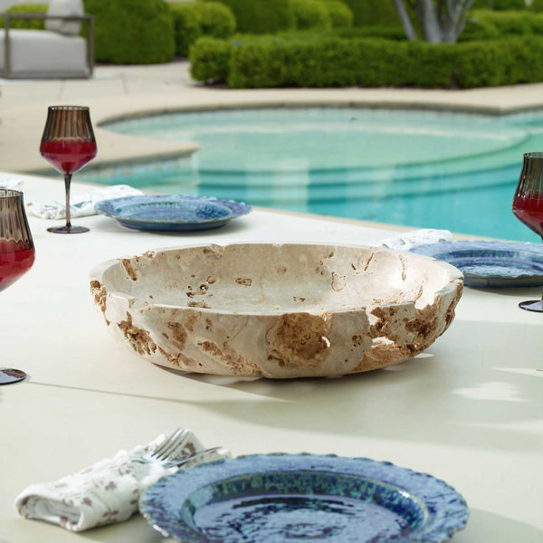 Uttermost Carved Natural Stone Decorative Bowl Weathered Organic Texture Indoor Outdoor