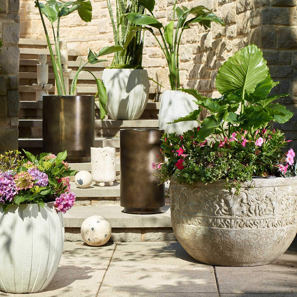 Uttermost Regalia Scrolled Embossed Stone Finish Bowl Planter for Patio or Foyer