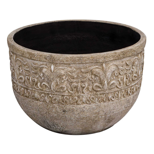 Uttermost Regalia Scrolled Embossed Stone Finish Bowl Planter for Patio or Foyer