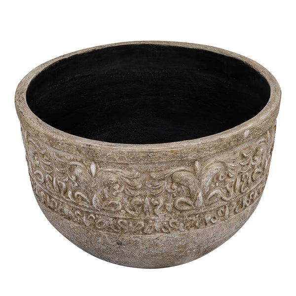 Uttermost Regalia Scrolled Embossed Stone Finish Bowl Planter for Patio or Foyer