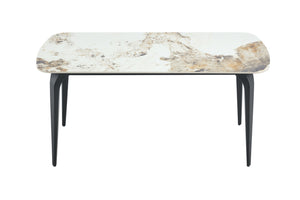 English Elm Modern Sintered Stone Rectangular Dining Table with Gold Accent Metal Base W3493S00016