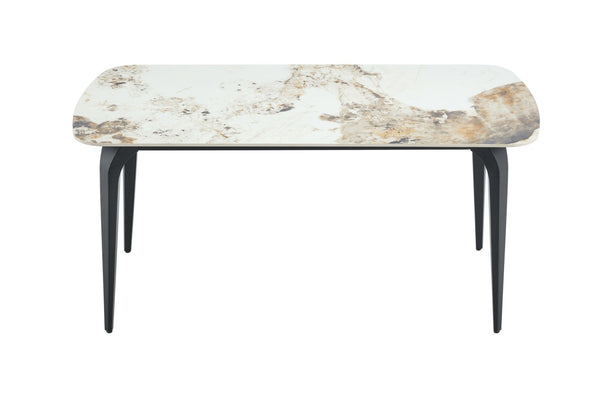 English Elm Modern Sintered Stone Rectangular Dining Table with Gold Accent Metal Base W3493S00016