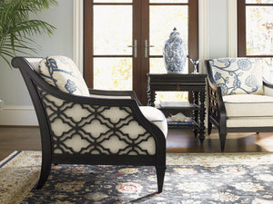 Lexington Tommy Bahama Home Tropic Lamp Table: Elegant Ribbon Stripe Mahogany Design With Beveled Glass Top & Wicker Shelves Kona  537-953