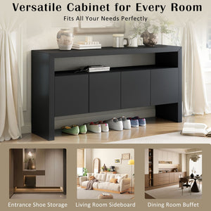 English Elm U_Style 60" Modern Minimalist Sideboard - Solid Wood Veneer Storage Console With Open Shelf Design N711P289132B-GIGA