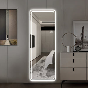 English Elm 65"x24" Full Length LED Floor Mirror with Dimming Touch, 3 Color Temps, Explosion-Proof Glass, Wall Mountable W2709P289326