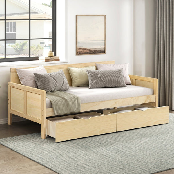 English Elm Daybed Solid Pine Wood Frame Transitional Sofa Sleeper for Studios and Guest Rooms B011S02450