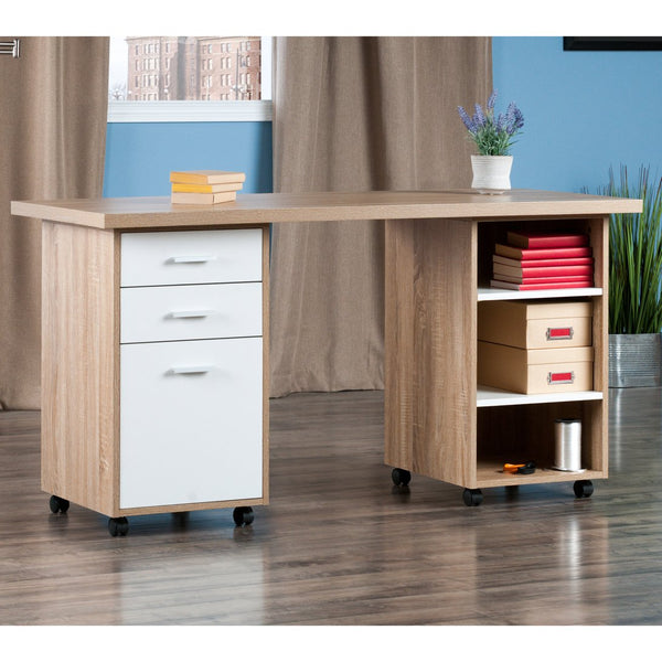 Winsome Wood Kenner 3-piece Modular Desk Set - Reclaimed Wood Top & White Storage Cabinets For Home Office Reclaimed Wood ,White Composite Wood 18361-winsome-wood