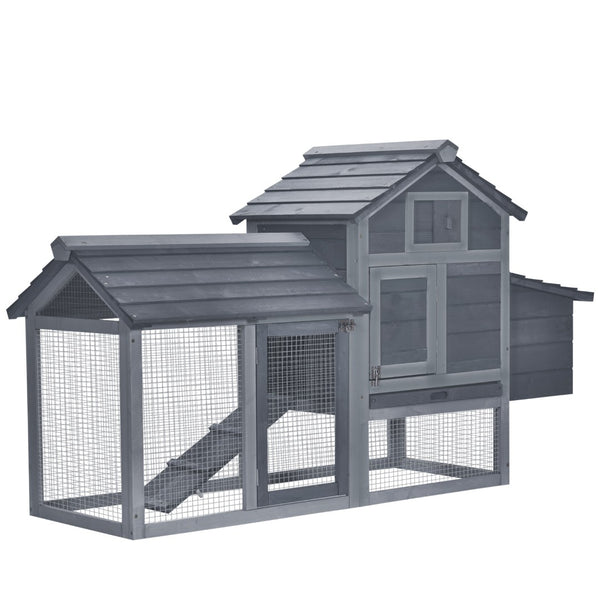 English Elm Pawhut Solid Fir Elevated Chicken Coop with Nesting Box and Run for Backyard Flocks W2225P217060