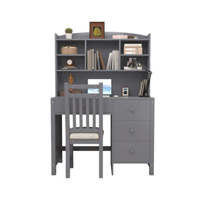 English Elm Vintage 40'' Home Executive Desk Set with Upholstered Chair and Built-In Bookshelf for Stylish Productivity Gray 44 L x 23 W x 13.5 H N733P272894E