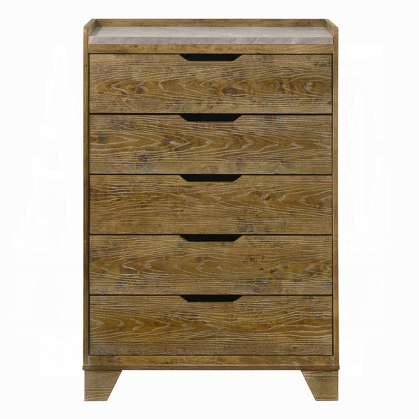 English Elm Transitional Solid Rubberwood Five Drawer Chest Warm Aspen Brown Bedroom Storage B2741P411516