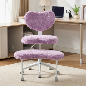 English Elm Artificial Rabbit Hair Cross Legged Desk Chair with Lumbar Support and Swivel Footrest Violet W1143P403572