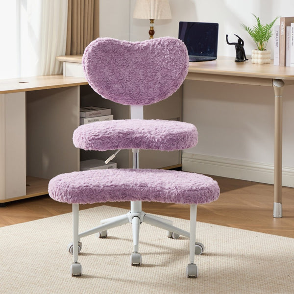 English Elm Artificial Rabbit Hair Cross Legged Desk Chair with Lumbar Support and Swivel Footrest Violet W1143P403572