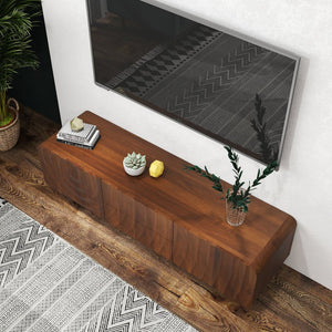 English Elm 58''tv Console Sculpted Spiral Wave Relief Walnut Mid-century Media Stand with Storage Walnut Brown W2263P412380