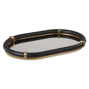 Uttermost Uttermost Faux Shagreen Oval Tray with Brass Bands and Antiqued Mirror Base 18383