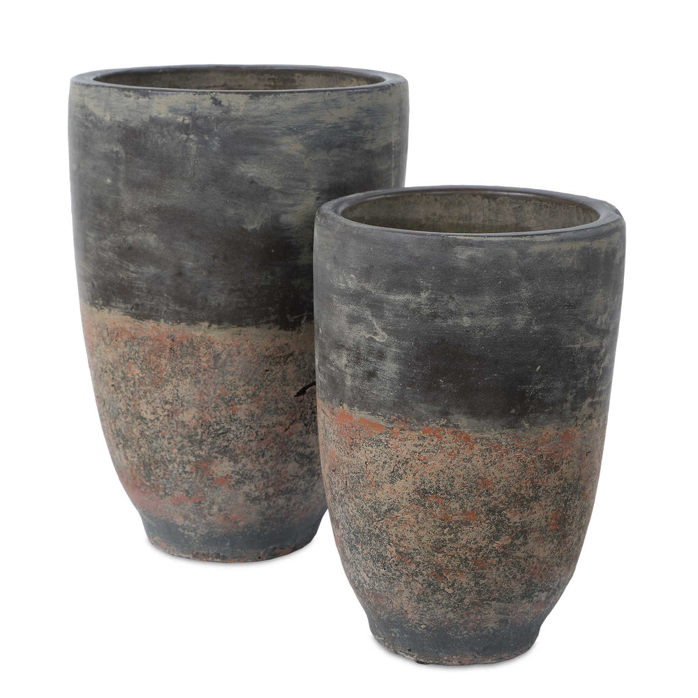 Uttermost Uttermost Emberwash Pottery Planter Set Charcoal Earthy Fired Clay Indoor Decor 18384