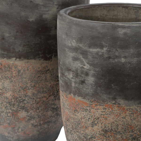 Uttermost Emberwash Pottery Planter Set Charcoal Earthy Fired Clay Indoor Decor