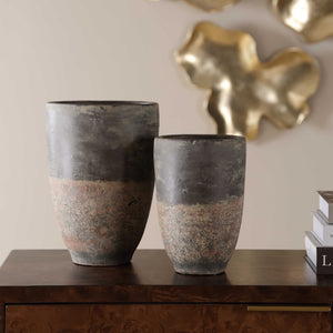 Uttermost Emberwash Pottery Planter Set Charcoal Earthy Fired Clay Indoor Decor