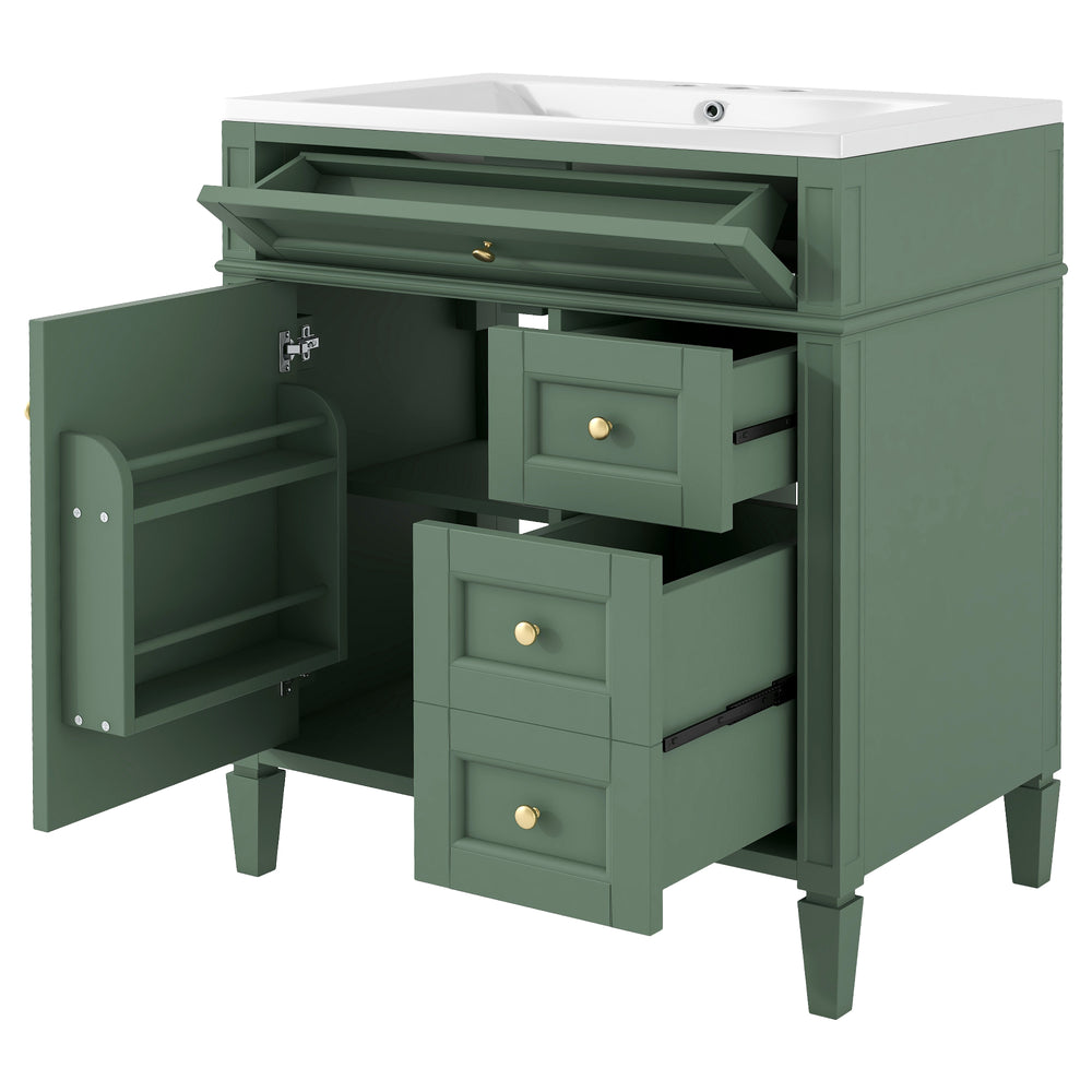 English Elm 30'' Modern Bathroom Vanity With Durable Resin Sink, 3 Drawers & Adjustable Shelf For Stylish Storage SW000122AAF-2