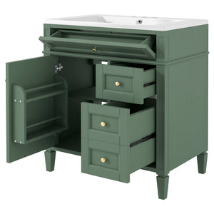 English Elm 30'' Bathroom Vanity Set With Mirror, Modern Freestanding Storage, 2 Drawers & Tip-Out Organizer SW000127AAF-3