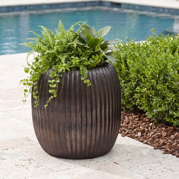 Uttermost Cast Aluminum Ribbed Planter Weathered Indoor Outdoor Patio Accent